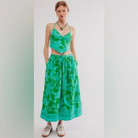 NWOT Free People Copa Cabana SET Tropical Halter top & skirt - Picture 2 of 15